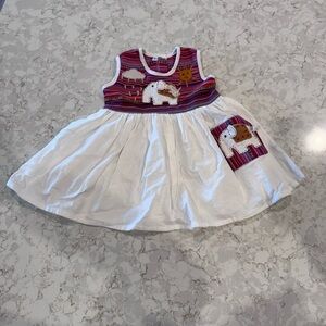 12M - Handmade in Thailand - Adorable White and Purple Elephant Dress
